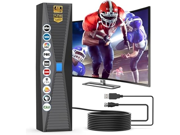 2025 TV Antenna Indoor/Outdoor,1000+ Miles Long Range Antenna for Smart TV with 360° Signal Strongest Booster, HD Digital Antenna for All TVs Supports Local Channels 1080P 4K.