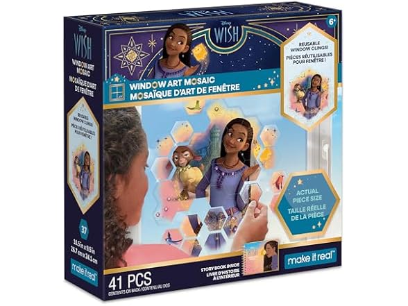 Disney Make It Real Window Art | Wish |Asha & Valentino | DIY Mosaic, Craft Cling on Reusable 41 Pieces, 6+