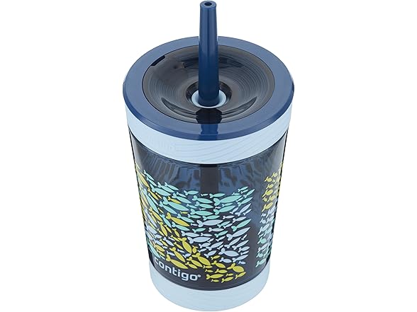 Contigo Kids Spill-Proof 14oz Tumbler & Kids Spill-Proof 14oz Tumbler with Straw and BPA-Free Plastic, Fits Most Cup Holders and Dishwasher Safe, Nautical Fish
