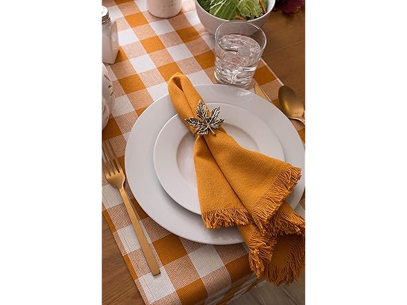 DII Heavyweight Fringed Check Tabletop Collection, Table Runner, 14x72, Pumpkin Spice