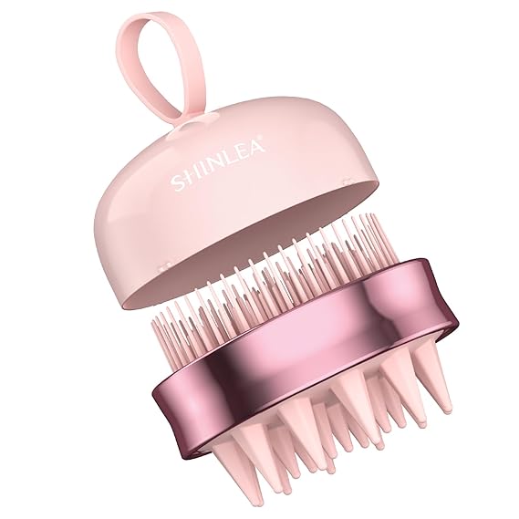 SHINLEA 2 in 1 Scalp Massager Shampoo Brush with Soft Silicone Bristles for Hair Growth and Dandruff Removal, Hair Brush Head Massager Scalp Scrubber Exfoliator for Both Wet and Dry Use (Pink)