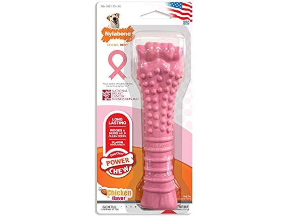 Nylabone Power Chew Breast Cancer Awareness Femur Bone Chew Toy for Dogs, Indestructible Dog Toys for Aggressive Chewers, Chicken Flavor, X-Large/Souper (1 Count)