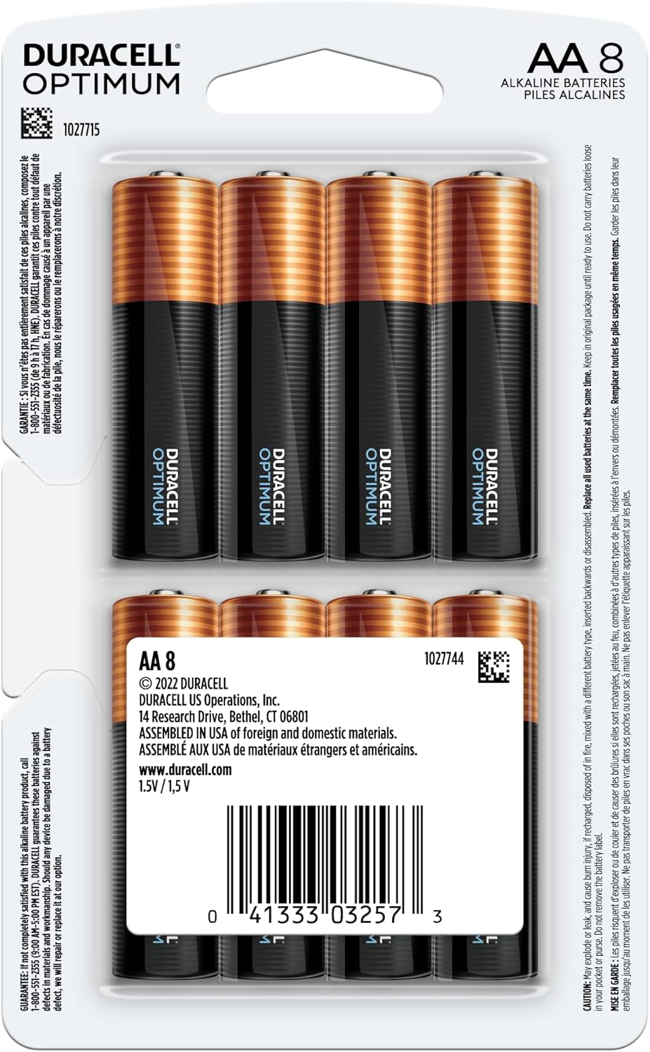 Duracell Optimum AA Batteries with Power Boost Ingredients, 8 Count Pack Double A Battery with Long-lasting Power, All-Purpose Alkaline AA Battery for Household and