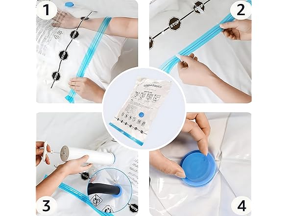 Vacuum Compression Space Saving Storage Bags with Hand Pump for Clothes Packing, Ideal for Blankets, X-Jumbo Pack of 4