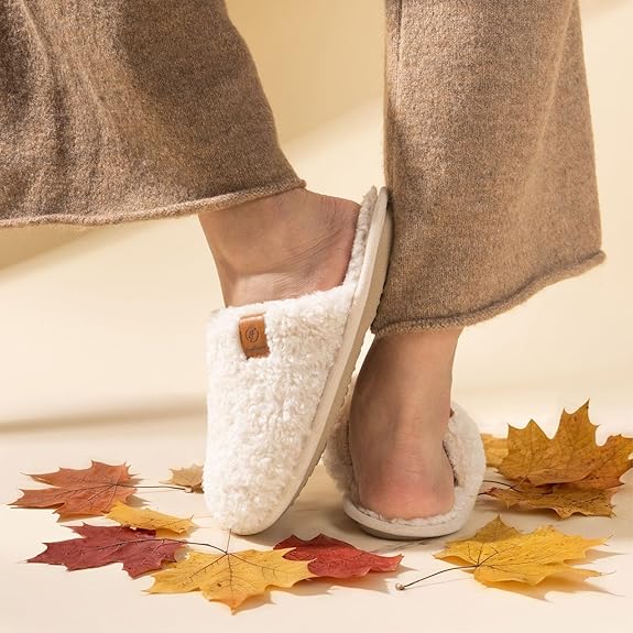 EverFoams Women's Fuzzy Slip-on Slippers Warm Cozy Soft Lightweight Memory Foam Indoor House