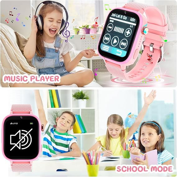 OKYUK 4G Kids Smart Watch, 15 Exciting Games, Two-Way Calling Feature, SOS Emergency Call Button Ideal for Kids Aged 3-12, for Boys & Girls (Pink)