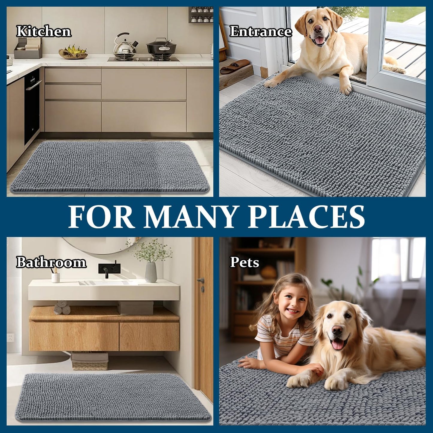OLANLY Dog Door Mat for Muddy Paws 30x20, Absorbs Moisture and Dirt, Abso