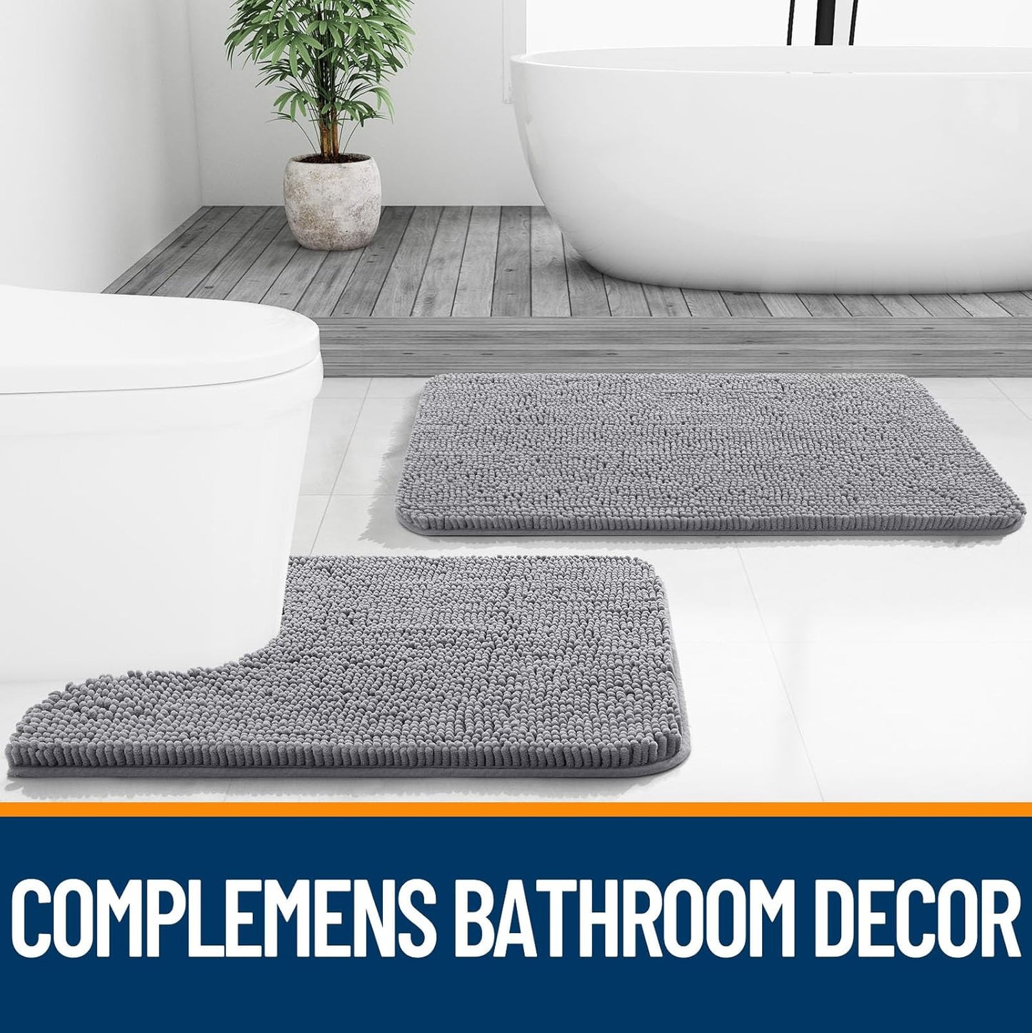 OLANLY Bathroom Rugs 30x20, Extra Soft Absorbent Chenille Bath Rugs, Rubber Backing Quick Dry, Machine Washable Bath Mats for Bathroom Floor,