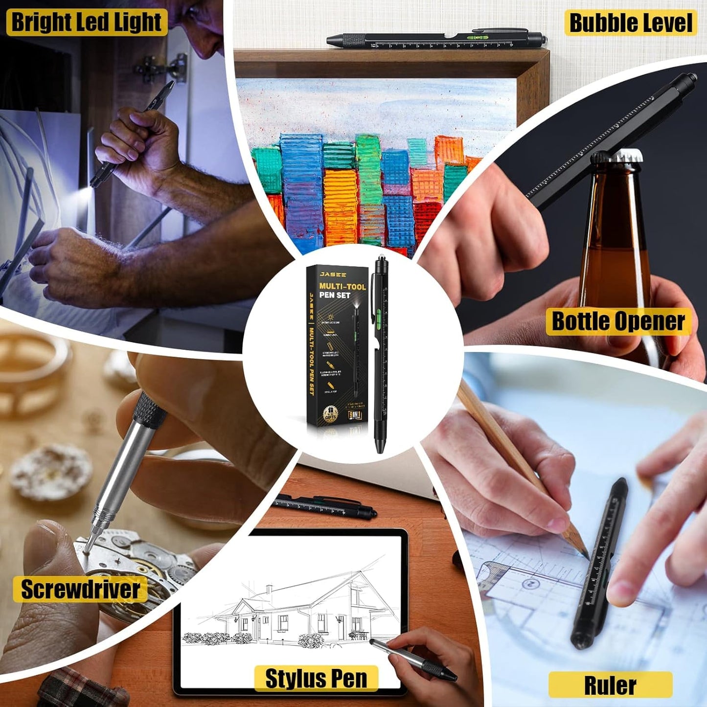 Christmas Stocking Stuffers Gifts for Men, White Elephant Gifts for Adults Dad Boyfriend Him Husband, 9 in 1 Multitool Tool Pen Set, Screwdriver, LED