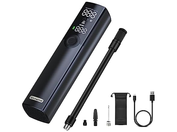 Woowind BP188 Bike Pump, The Pro Electric Bicycle Pump Tire Inflator Portable Air Compressor with Schrader, Presta and Dunlop Valve Adapters - 120~150PSI Options