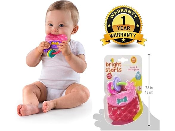 Bright Starts Carry & Teethe Purse Chillable Teether Toy, Ages 3 months +, Pretty in Pink