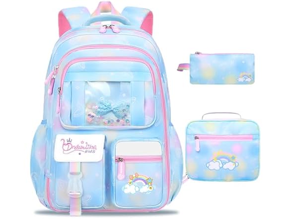 Kids backpacks for girls, bookbag for girls backpack back to school supplies for Kid, school backpack for girl Elementary School Student(Blue Single Bag)