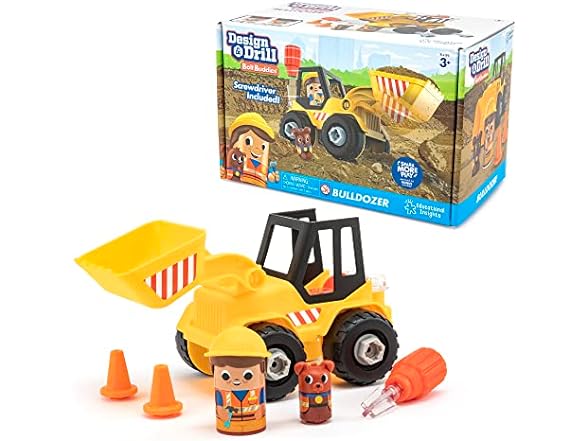 Educational Insights Design & Drill Bolt Buddies Bulldozer Take Apart Toy, Preschool STEM Toy, Gift for Kids Ages 3+