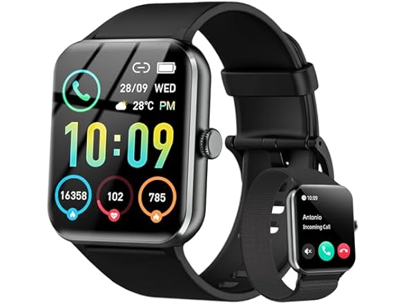 Smart Watch(Answer/Make Call), 1.85" Smartwatch for Men Women, 100+ Sport Modes, Pedometer, IP68 Waterproof Fitness Tracker, Heart Rate/Sleep Monitor, Smart Watches for Android & iOS (2 Straps)