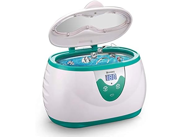 UKOKE Ultrasonic Jewelry & Retainer Cleaner – Professional Ultrasonic Cleaner Machine for Dentures, Mouth Guards, Braces, Toothbrush Heads, Rings & Watches with Timer – Perfect Christmas Gift