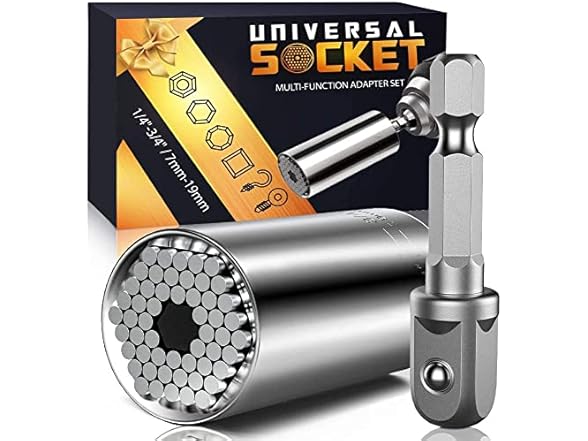 Super Universal Socket Tools Gift - Grip Socket Set with Power Drill Adapter (7-19mm)