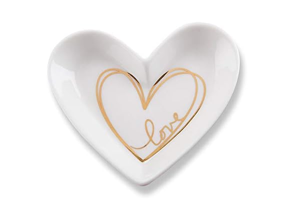 Kate Aspen Shaped Ceramic with Gold Foil Trinket Dish, Love Heart Small