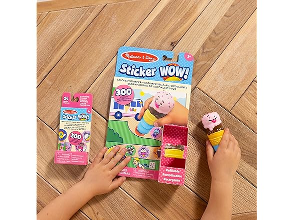 Melissa & Doug Sticker Wow!™ 24-Page Activity Pad and Sticker Stamper, 300 Stickers, Arts and Crafts Fidget Toy Collectible Character – Ice Cream - for Kids Ages 3+ - FSC Certified