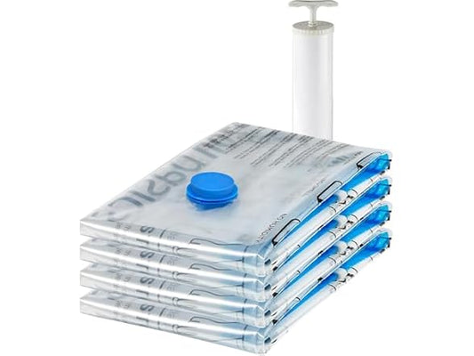 Vacuum Compression Space Saving Storage Bags with Hand Pump for Clothes Packing, Ideal for Blankets, X-Jumbo Pack of 4