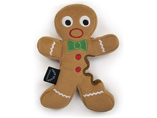 goDog Christmas Gingerbread Man Squeaky Plush Dog Toy, Chew Guard Technology - Brown, Large