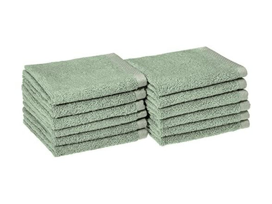Cotton Washcloths, Quick-Dry, 12" x 12", 12-Pack, Seafoam Green