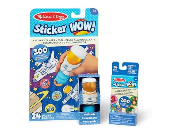 Melissa & Doug Sticker Wow!™ Astronaut Bundle: 24-Page Activity Book, Refillable Sticker Stamper, Mini Pad, 500 Stickers, Arts and Crafts for Kids Ages 3+