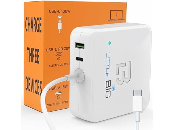 LittleBig Mac Book Pro Charger - 100W USB-C Fast Charger for MacBook Pro - with Additional Charging Ports (USBC & USB), Extra-Long 131-inch Charger, Compatible with MacBook Pro and MacBook Air 13" - 16