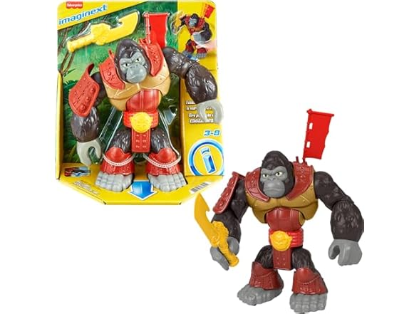 Fisher-Price Imaginext Preschool Toy Silverback Gorilla Smash 8-in Figure with Punching Action & Accessories for Pretend Play Ages 3+ Years