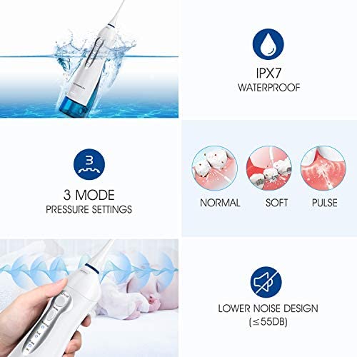 Hangsun Water Flosser Cordless Oral Irrigator Rechargeable Dental Water Jet HOC700 for Teeth Braces with 300ML Water Tank and 4