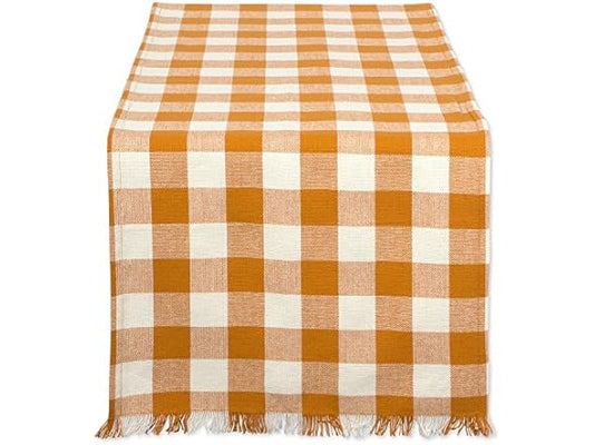 DII Heavyweight Fringed Check Tabletop Collection, Table Runner, 14x72, Pumpkin Spice