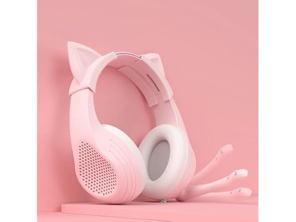 Emonoo Wired Pink Gaming Headset with Microphone - for PC, PS5, Mac, Xbox, PS4, Over-Ear Surround Sound Stereo Cat Ear