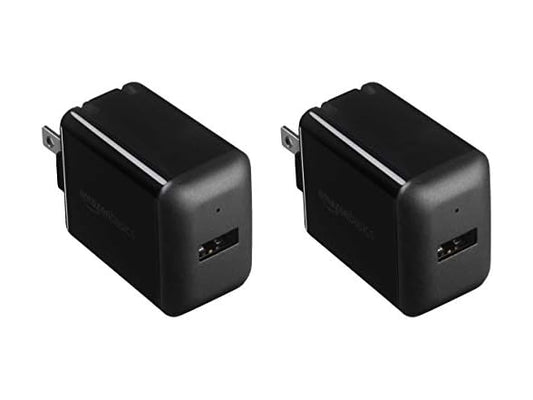 (2 PACK)  Basics 12W One Port USB-A Wall Charger (2.4A) for Phones (iPhone 15/14/13/12/11/X, Samsung, and more), Pack of 2, Black