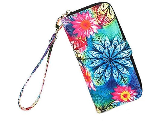 LOVESHE Women wallet RFID Blocking Purse Credit Card Clutch Zip Around Phone Clutch Large Travel Purse Wristlet Bohemian BT-Flower