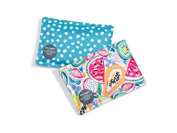 Cool Coolers by Fit & Fresh 2 Pack Soft Ice, Flexible Stretch Nylon Reusable Ice Packs for Lunch Boxes & Coolers, Fruit & Dot