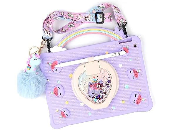 [Super Cute Rainbow Handle Unicorn Case] Kids Pop it Case for Samsung Galaxy Tab A7 Lite 8.7'' (Purple)