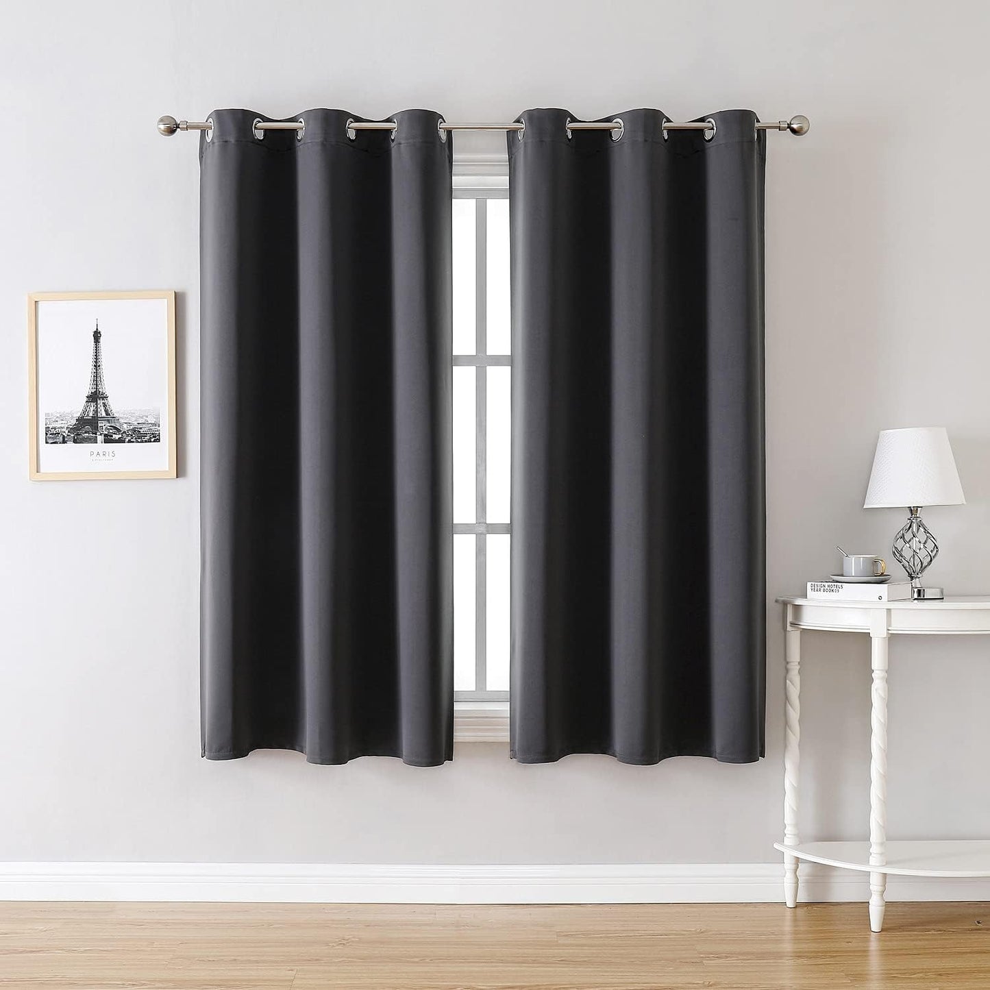 ChrisDowa Grommet Blackout Curtains for Bedroom and Living Room - 2 Panels Set Thermal Insulated Room Darkening Curtains (Dark Grey, 42 x 63