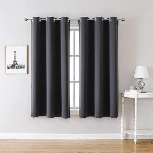 ChrisDowa Grommet Blackout Curtains for Bedroom and Living Room - 2 Panels Set Thermal Insulated Room Darkening Curtains (Dark Grey, 42 x 63