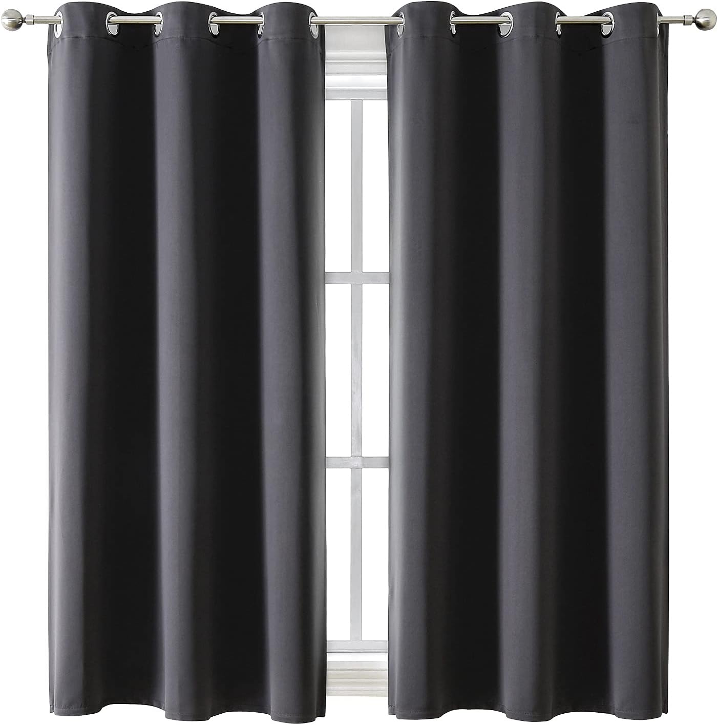 ChrisDowa Grommet Blackout Curtains for Bedroom and Living Room - 2 Panels Set Thermal Insulated Room Darkening Curtains (Dark Grey, 42 x 63