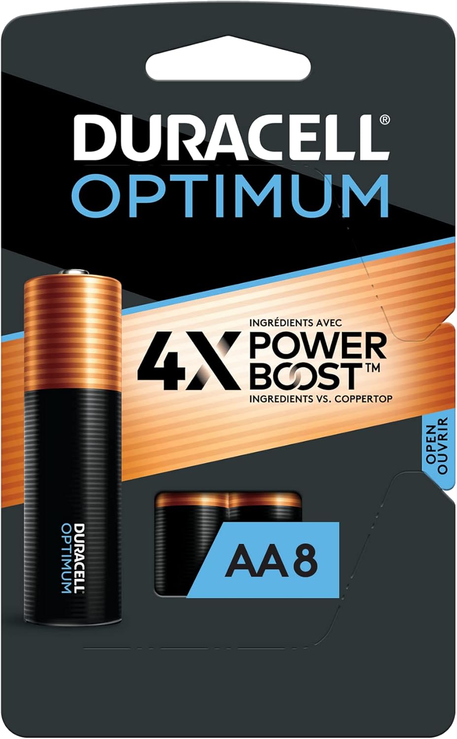 Duracell Optimum AA Batteries with Power Boost Ingredients, 8 Count Pack Double A Battery with Long-lasting Power, All-Purpose Alkaline AA Battery for Household and