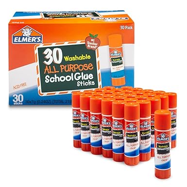 Elmer's All Purpose School Glue Sticks, Acid-Free and Washable, Clear, 7 Grams, 30 Count - Ideal for Craft Projects, Scrapbooking, Classroom, Home, Office, Teacher Supplies