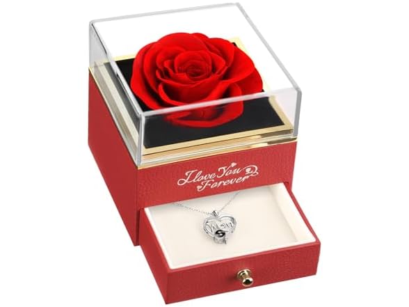 WILDLOVE Forever Real Rose with Heart Necklace, Preserved Flowers Gifts for Mom, Wife and Girlfriend on Christmas, Mother's Day, Birthday for Women