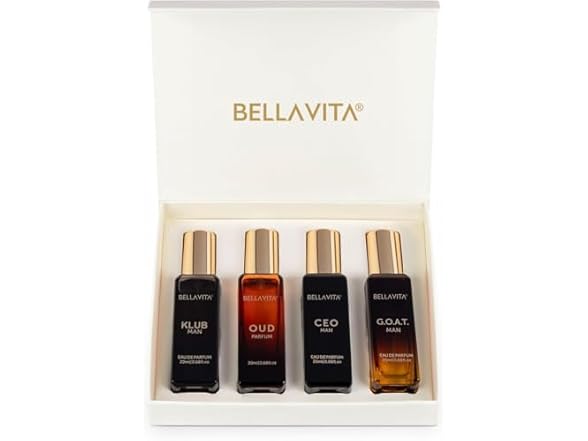 Bella Vita Luxury Long Lasting Perfume Gift Set for Man | 4x20ml | Gifts for Men | Woody, Citrusy, Oud, Premium Fragrance Scent | KLUB, OUD, CEO, G.O.A.T