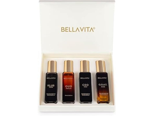 Bella Vita Luxury Long Lasting Perfume Gift Set for Man | 4x20ml | Gifts for Men | Woody, Citrusy, Oud, Premium Fragrance Scent | KLUB, OUD, CEO, G.O.A.T