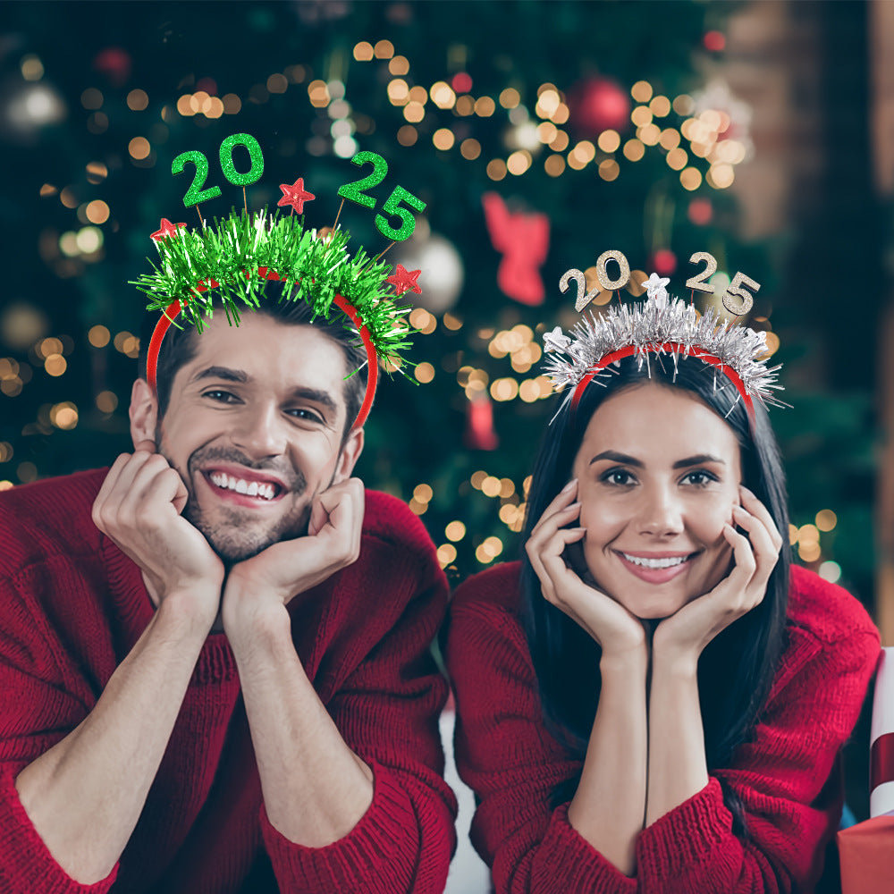 5 Packs Christmas Headbands 2025 New Year Hairband Xmas Glitter Hair HoopTinsel Hair Accessories For Christmas New Year Party Celebration Headdress Decorations