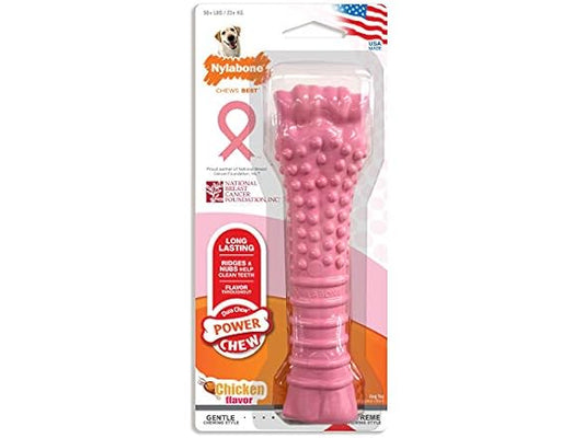 Nylabone Power Chew Breast Cancer Awareness Femur Bone Chew Toy for Dogs, Indestructible Dog Toys for Aggressive Chewers, Chicken Flavor, X-Large/Souper (1 Count)