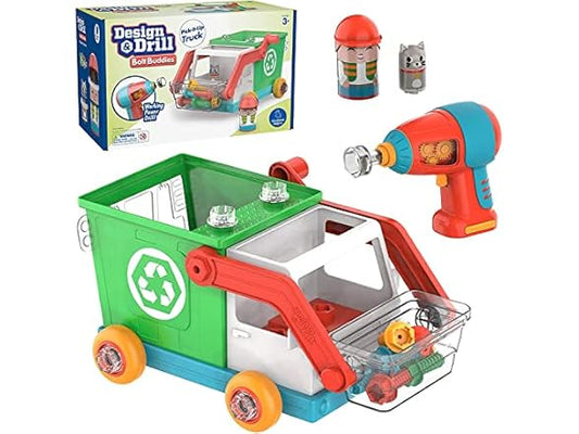 Educational Insights Design & Drill Bolt Buddies Recycling Truck Toy, Take Apart Toy with Electric Drill Toy, STEM Toy, Gift for Boys & Girls, Ages 3+
