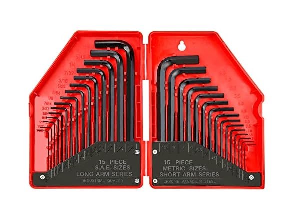 HN-1-001 Hex Key Allen Wrench Set – 30-Piece Industrial Grade Set Tools, 1/20-3/8 inches, 1.27-10 mm, Black and Silver