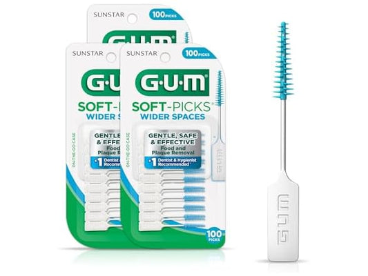 GUM Soft-Picks Wide Space, Easy to Use Dental Picks for Teeth Cleaning and Gum Health, with Convenient Carry Case, Dentist Recommended Dental Picks, 100 Count (Pack of 3)
