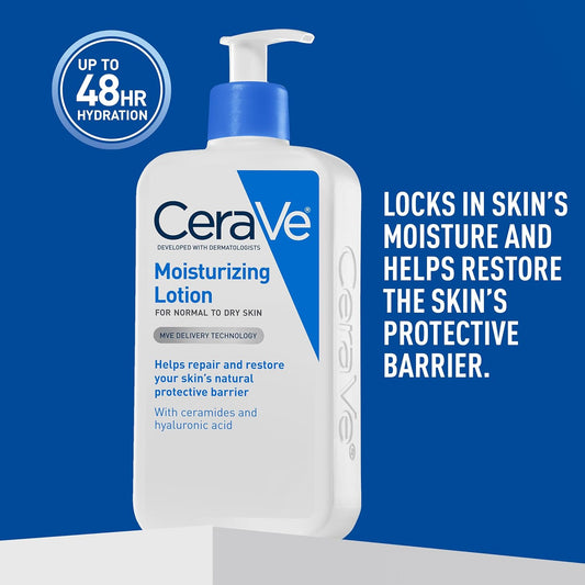 CeraVe Daily Moisturizing Lotion for Dry Skin, Body Lotion & Face Moisturizer with Hyaluronic Acid and Ceramides, Daily Moisturizer, Fragrance Free, Oil-Free