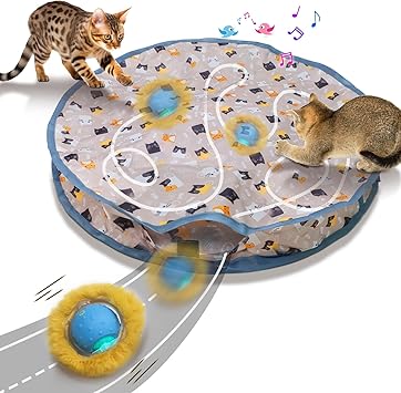Rechargeable Electric Cat Toys, Hide and Seek Kitten Toy, Chirping & Motion Activated Interactive Cat Toy, Hiding Cover Exercise Toy for Indoor Cats/Kitty/Kittens